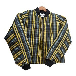 Diane Von Furstenberg NWOT S oversized downfilled Yellow and Black Check Bomber